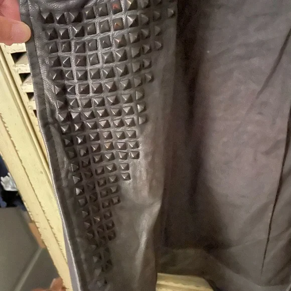 Muubaa gray leather studded biker moto jacket - Picture 5 of 10
